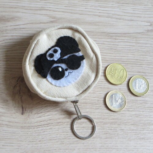Porte monnaie panda pirate, en coton et feutrine, pour enfant, fait main, cadeau fille et garçon