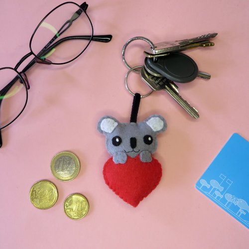 Porte clé koala, kawaii, en feutrine, fait main, cadeau pour la fête des mères