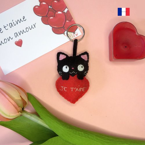 Porte clé chat noir kawaii, petit cadeau pour maman de chat