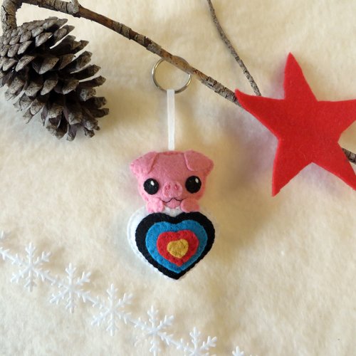 Porte clé tir à l'arc, cochon dans une cible