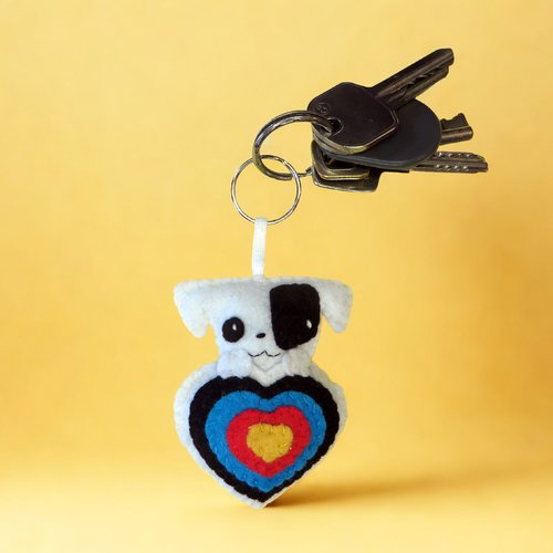 Porte clé tir à l'arc, chien jack russell dans une cible