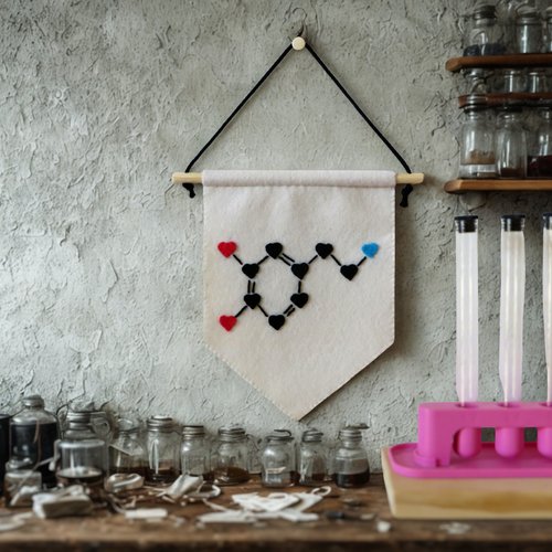 Décoration murale molécule de dopamine, fanion chimie en feutrine