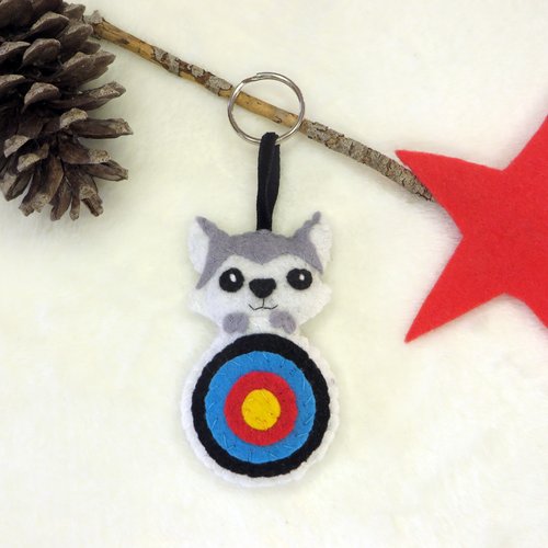 Porte clé loup dans une cible, cadeau pour archer