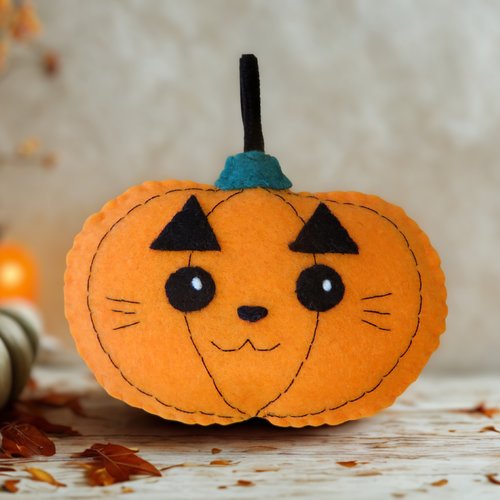 Citrouille chat jack o'lantern, décoration d'halloween fait main