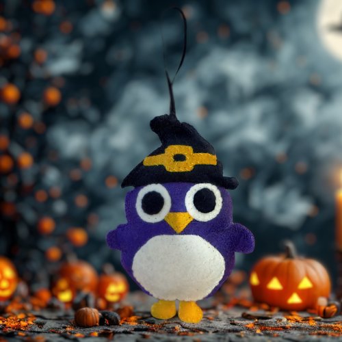 Décoration hibou d'halloween avec chapeau de sorcière