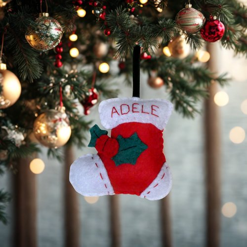 Chaussette de noël personnalisable en feutrine, décoration à suspendre dans votre sapin