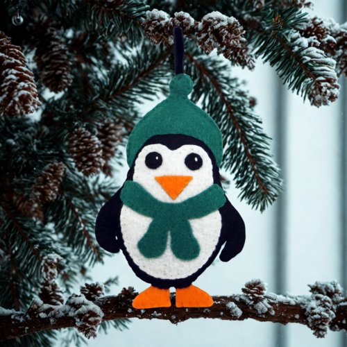 Pingouin en feutrine, décoration pour sapin de noël