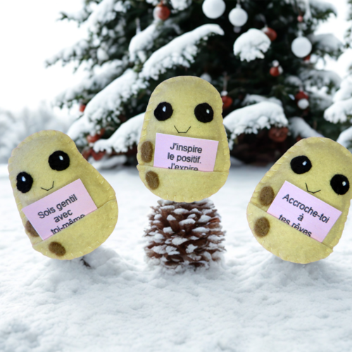 Patate positive kawaii, mini peluche en feutrine avec citation positive