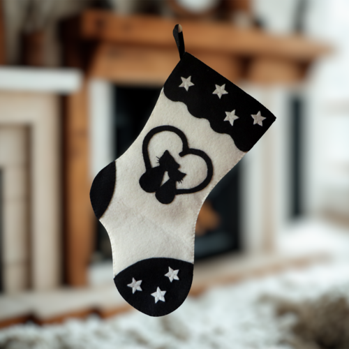 Chaussette de noël chats noirs amoureux, decoration de noel pour couple