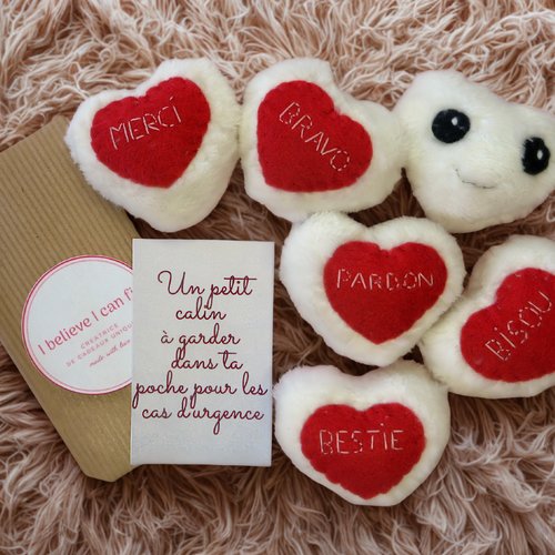 Coeur de poche à message, petite peluche fait main à offrir