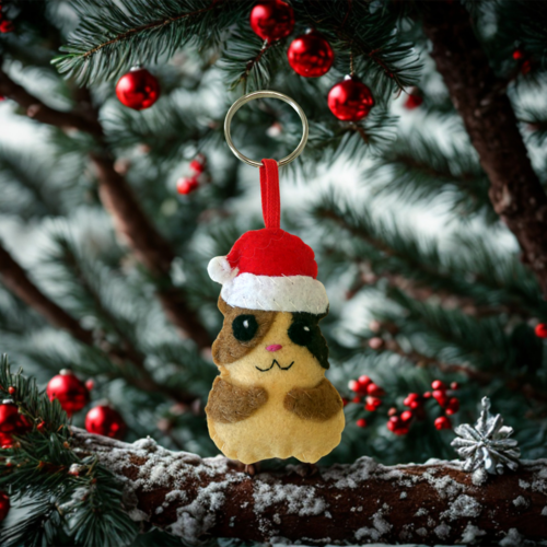Décoration pour sapin de noël en feutrine, hamster kawaii avec bonnet de père noël