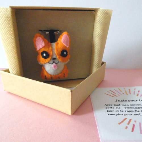 Porte clé corgi, breloque de sac chien kawaii en feutrine