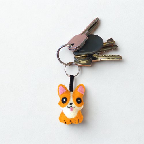 Porte clé corgi, breloque de sac chien kawaii en feutrine