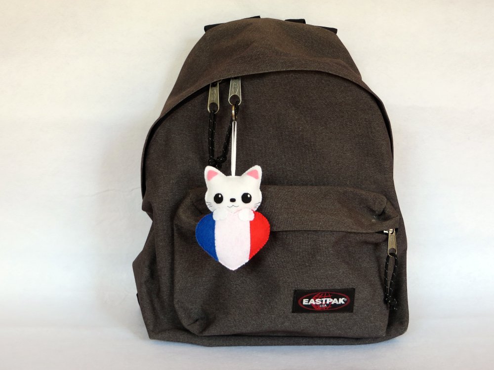 Porte-clef chat, peluche chat kawaii, dans un drapeau français, en  feutrine, fait main, pour les supporters français -  France