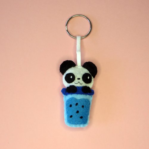 Panda kawaii dans un bubble tea, adorable porte-clef en feutrine, bijou de sac fait main, petit cadeau mignon