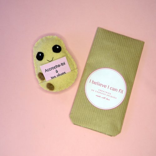 Patate positive kawaii, mini peluche en feutrine avec citation positive