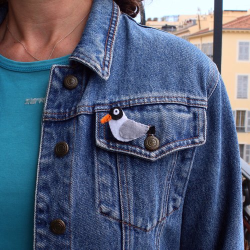 Broche mouette marinière en feutrine, bijou de plage à offrir