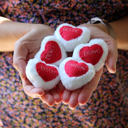 Coeur de poche à message, petite peluche fait main à offrir