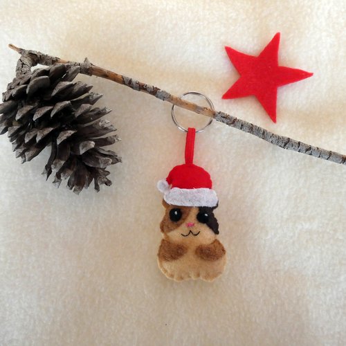 Décoration pour sapin de noël en feutrine, hamster kawaii avec bonnet de père noël