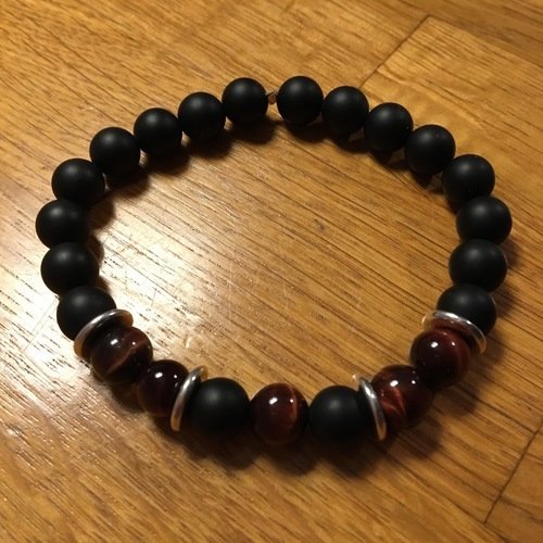 Bracelet "spirit", pour homme, oeil de tigre et perles en verre.