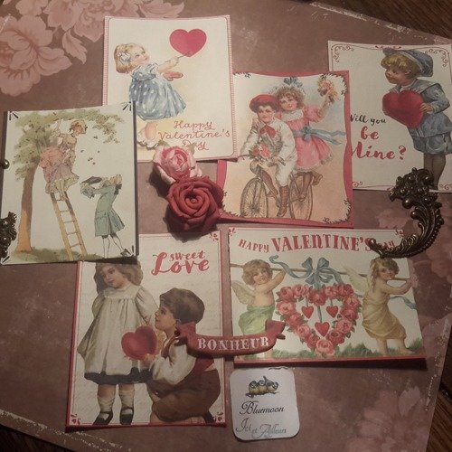Un exemplaire》lot 6 grandes images, collection amour, love, saint valentin, anges, enfants, amoureux coeurs, fleurs, roses..  scrapbooking