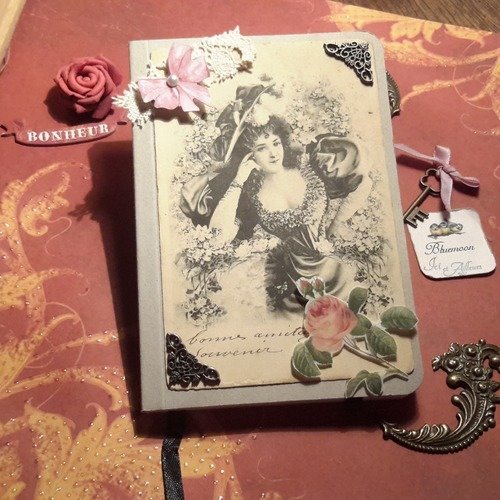  carnet, papeterie shabby chic, carte 1900,note book, embellissement, die cut, papier fantaisie,  autres motifs. scrapbooking