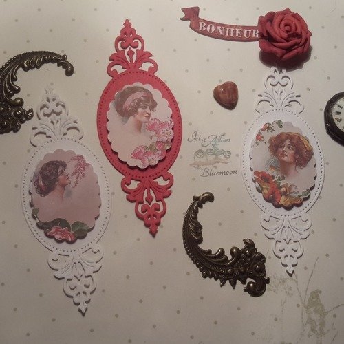 Lot 3 die cut, embellissements, étiquettes, 3d. images vintage. découpes papier, papier à motifs. scrapbooking, cartes..