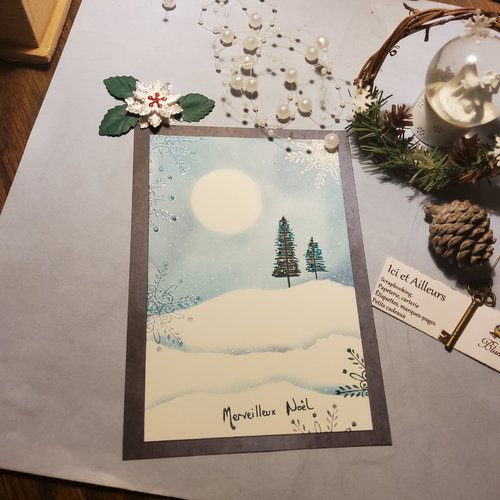 Reservee 》carte unique, de noël, faite main. carterie, papeterie.