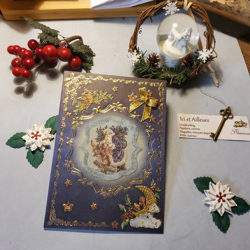 Carte père noël et enveloppe, création en papier vellum. carterie, papeterie.