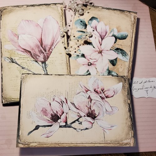 Lot 3 cartes doubles, magnolia et enveloppes sur mesure. carterie, papeterie
