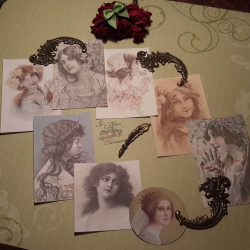 Lot 8  mini cartes victoriennes, images gypsi anciennes, hymne à la beauté feminine, portraits de femmes. scrap 