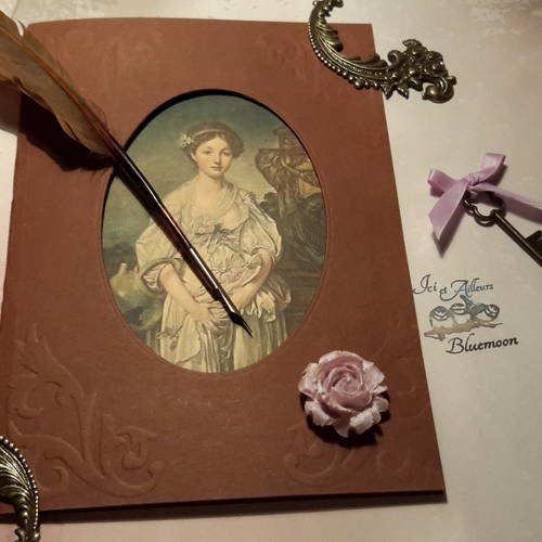 Exemplaire unique》carte double, enveloppe, carte véritable 19 ème,  jeune femme,  vintage,  tableau musée de louvre, carte italienne 