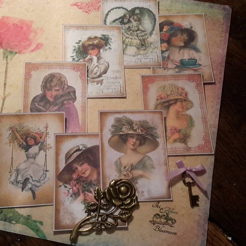 Lot de 9 mini cartes, images anciennes, hymne à la beauté feminine, portraits femmes.  scrap 