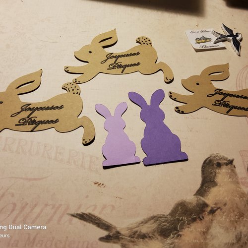 Lot de  5 découpes lapins en kraft naturel et couleurs  tags,  dies,  découpes papier. scrap