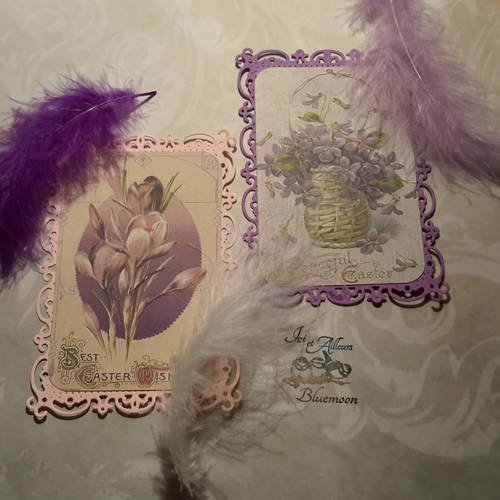 Lot de 2 petites cartes  et enveloppes,  illustration pâques, fleurs, tendresse,  douceur,  paix. 