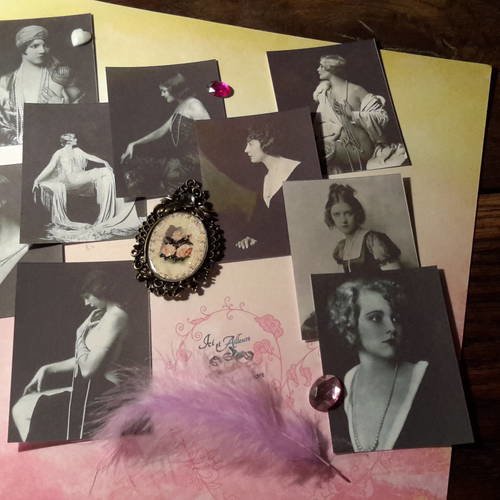 Lot 9  mini cartes, images, hymne à la beauté feminine 1900, noir et blanc.  scrap 