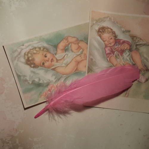 Lot 2 grandes cartes, bébé, jeunes enfants, naissance. reproductions cartes de 1927.  carterie 