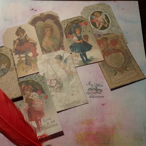 Lot  a 8 grandes images, romantique vintage et  saint valentin. reproductions cartes  19ème. 