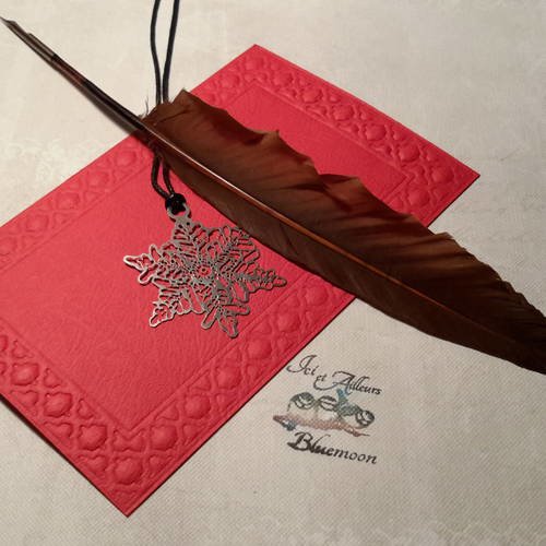 Marque pages, embellissement, nature, plaqué argent, flocon de neige filigrané et son cordon.