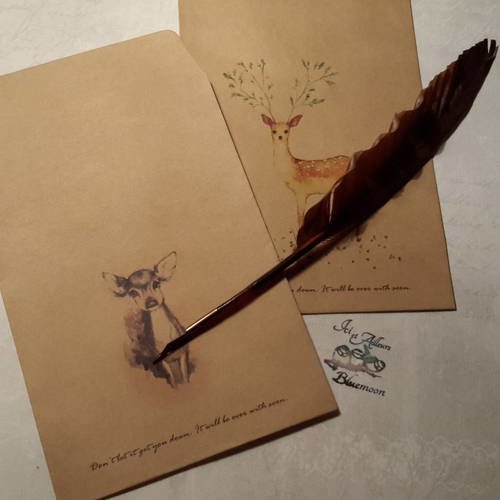 Lot b de deux enveloppes kraft,  sachets pour cadeaux, surprises de noël. faon, biche fantaisie.  maxime 