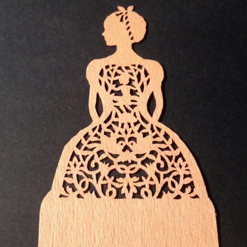 Original embellissement, marque-pages en bois fin, à customiser, silhouette femme robe   filigranée 