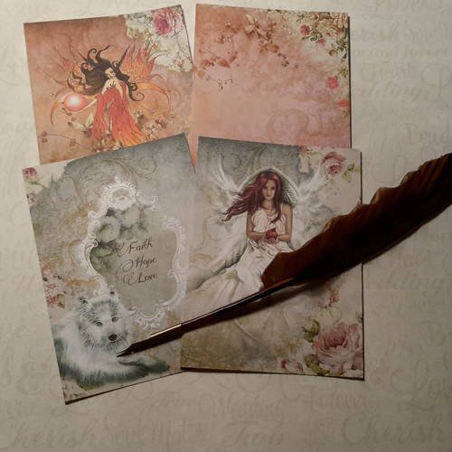 Lot a de 4 images, petites cartes, les fées. loup blanc, roses, love, féerie. .. fonds pour cartes. carterie 