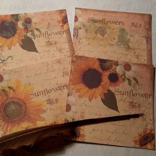 Lot  4 images, cartes ,  écritures,  tournesols, fleurs d'été, chaudes et lumineuses, pour créations de cartes..papier 250g 