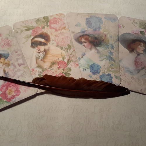 Lot de 4 grandes images,  cartes, époque victorienne, femmes, roses, chapeaux, shabby. papier 250g 
