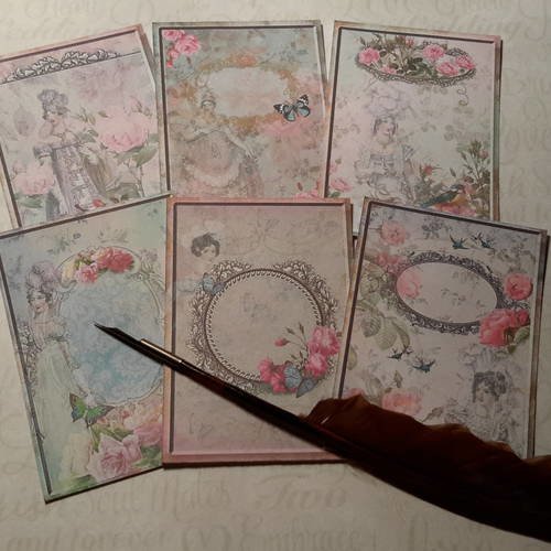 Lot 6 images, illustrations dames style empire, 1800,  shabby roses, papillons,  créations de cartes. scrap 