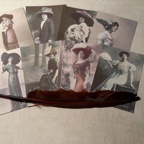Lot de 8 mini cartes, images, hymne à la beauté feminine 1900, colorisation ancienne.  scrap 