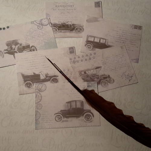 Lot 6 images, illustrations voitures anciennes,   bases pour créations de cartes. papier 250g. scrap 