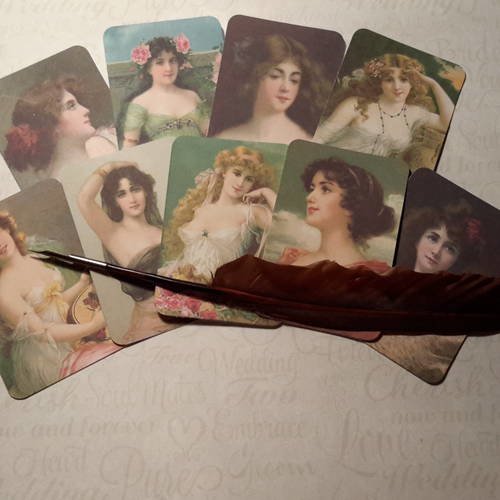 Lot de 9  mini cartes, images anciennes, hymne à la beauté feminine, portraits femmes.  scrap 