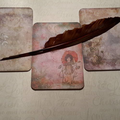Lot  a de 3  cartes, images,  fonds de carte,  fillettes fleurs, arabesques et roses. carterie 