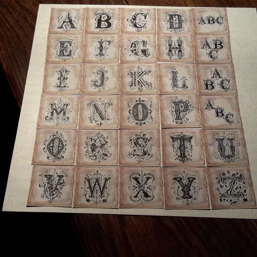 Grand modèle. alphabet complet des 26 lettres en monogrammes + 4 fantaisies. vintage, monochrome.  scrap. 